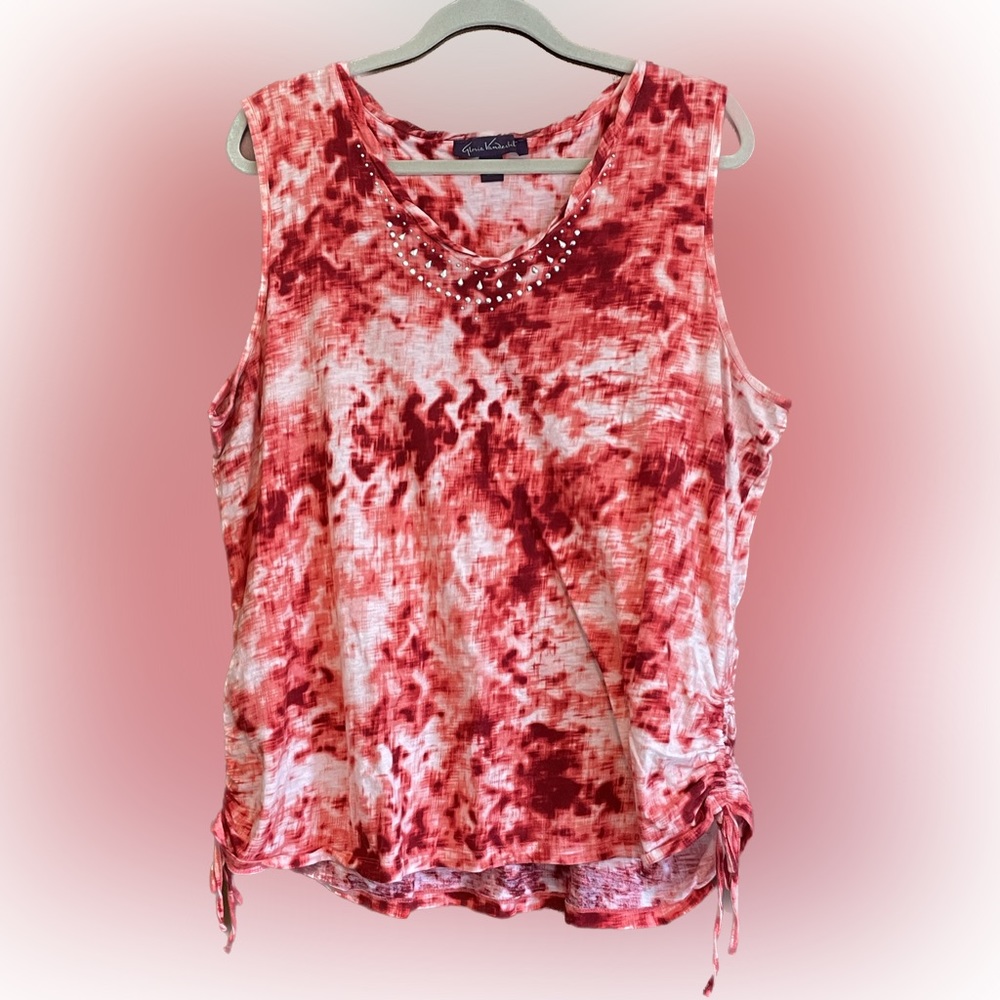 Red Tie Die Top with Embellishments